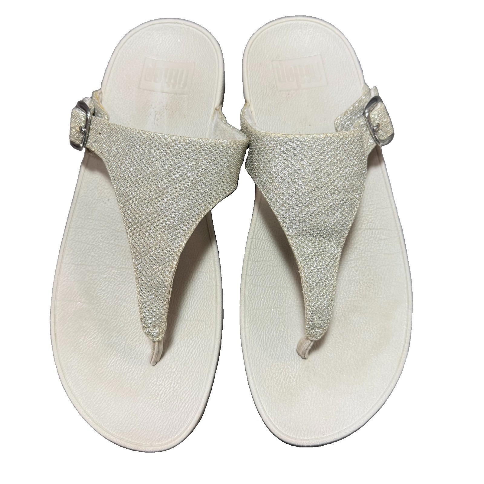Fitflop Women's Flare Flip-Flop Silver Sequin Wedge 8m